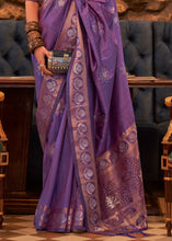 Carica l'immagine nel visualizzatore Galleria,Indigo Purple Woven Tussar Silk Saree with Sequins Work