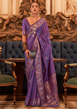 Carica l'immagine nel visualizzatore Galleria,Indigo Purple Woven Tussar Silk Saree with Sequins Work