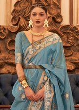 Cargar imagen en el visor de la galería, Light Pacific Blue Woven Tussar Silk Saree with Sequins Work