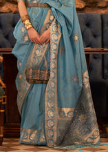 Cargar imagen en el visor de la galería, Light Pacific Blue Woven Tussar Silk Saree with Sequins Work