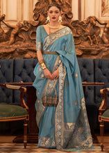 Cargar imagen en el visor de la galería, Light Pacific Blue Woven Tussar Silk Saree with Sequins Work
