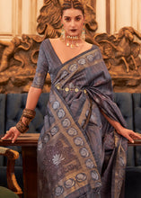 Carica l'immagine nel visualizzatore Galleria,Dark Grey Woven Tussar Silk Saree with Sequins Work
