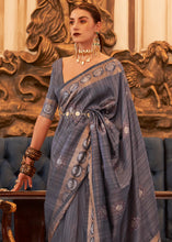 Carica l'immagine nel visualizzatore Galleria,Dark Grey Woven Tussar Silk Saree with Sequins Work