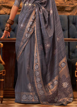 Carica l'immagine nel visualizzatore Galleria,Dark Grey Woven Tussar Silk Saree with Sequins Work