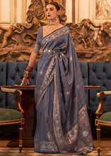 Carica l'immagine nel visualizzatore Galleria,Dark Grey Woven Tussar Silk Saree with Sequins Work