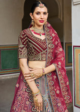 Load image into Gallery viewer, Blue &amp; Red Velvet Lehenga Choli with Heavy Embroidery Work
