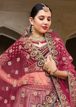 Load image into Gallery viewer, Blue &amp; Red Velvet Lehenga Choli with Heavy Embroidery Work