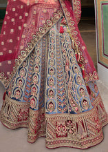 Load image into Gallery viewer, Blue &amp; Red Velvet Lehenga Choli with Heavy Embroidery Work