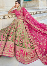 Load image into Gallery viewer, Green &amp; Pink Velvet Lehenga Choli with Heavy Embroidery Work