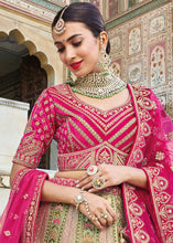 Load image into Gallery viewer, Green &amp; Pink Velvet Lehenga Choli with Heavy Embroidery Work
