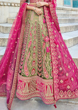 Load image into Gallery viewer, Green &amp; Pink Velvet Lehenga Choli with Heavy Embroidery Work