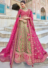 Load image into Gallery viewer, Green &amp; Pink Velvet Lehenga Choli with Heavy Embroidery Work