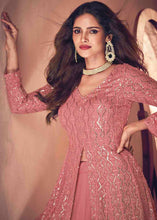 Load image into Gallery viewer, Rouge Pink Georgette Front Slit Cut Lehenga Suit with Embroidery work