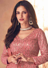Load image into Gallery viewer, Rouge Pink Georgette Front Slit Cut Lehenga Suit with Embroidery work