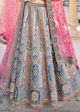 Cargar imagen en el visor de la galería, Blue &amp; Grey Velvet Lehenga Choli with Heavy Embroidery Work