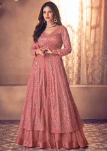 Load image into Gallery viewer, Rouge Pink Georgette Front Slit Cut Lehenga Suit with Embroidery work