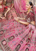 Load image into Gallery viewer, Pink &amp; Red Velvet Lehenga Choli with Heavy Embroidery Work
