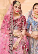 Load image into Gallery viewer, Pink &amp; Red Velvet Lehenga Choli with Heavy Embroidery Work
