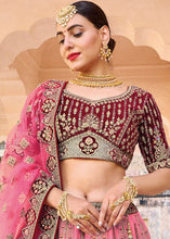 Load image into Gallery viewer, Pink &amp; Red Velvet Lehenga Choli with Heavy Embroidery Work