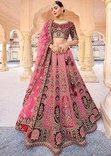 Load image into Gallery viewer, Pink &amp; Red Velvet Lehenga Choli with Heavy Embroidery Work