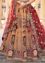 Load image into Gallery viewer, Orange &amp; Red Velvet Lehenga Choli with Heavy Embroidery Work
