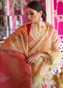 Fawn Silk Multithread Weaving Saree