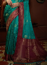 Carica l&#39;immagine nel visualizzatore Galleria,Turkish Blue Designer Satin Silk Saree