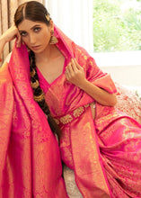 Load image into Gallery viewer, Hot Pink Zari Woven Kanjivaram Silk Saree with Tassels on Pallu