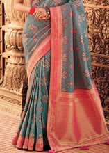 Laden Sie das Bild in den Galerie-Viewer, Steel Blue Woven Banarasi Silk Saree with Embroidered Blouse