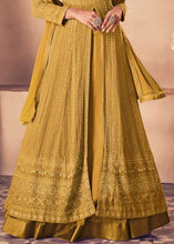 Load image into Gallery viewer, Mustard Yellow Georgette Front Slit Cut lehenga Suit with Embroidery work