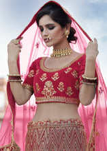 Cargar imagen en el visor de la galería, Cerise Pink Velvet Lehenga Choli Having Heavy Embroidery &amp; Hand work: Bridal Edition