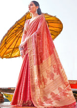 Cargar imagen en el visor de la galería, Crimson Red and Golden Blend Banarasi Woven Satin Silk Saree