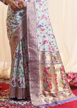 Cargar imagen en el visor de la galería, Powder Blue Woven Paithani Silk Saree