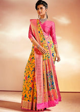 Load image into Gallery viewer, Saffron Yellow Woven Banarasi Paithani Silk Saree