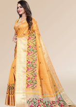 Laden Sie das Bild in den Galerie-Viewer, Golden Yellow Organza Silk Saree with Tassels on Pallu