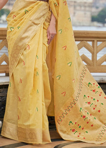 Corn Yellow Woven Linen Silk Saree