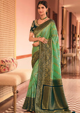 Load image into Gallery viewer, Fern Green Woven Banarasi Silk Saree with Embroidered Blouse