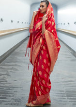 Load image into Gallery viewer, Crimson Red Woven Banarasi Silk Saree with overall Butti