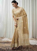 Load image into Gallery viewer, Lion Brown Woven Chikankari Linen Saree