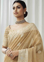 Load image into Gallery viewer, Lion Brown Woven Chikankari Linen Saree