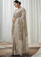 Load image into Gallery viewer, Thunder Grey Woven Chikankari Linen Saree