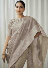 Load image into Gallery viewer, Thunder Grey Woven Chikankari Linen Saree