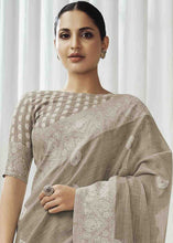 Load image into Gallery viewer, Thunder Grey Woven Chikankari Linen Saree