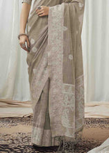 Load image into Gallery viewer, Thunder Grey Woven Chikankari Linen Saree