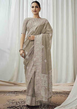 Load image into Gallery viewer, Thunder Grey Woven Chikankari Linen Saree