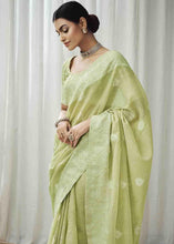 Load image into Gallery viewer, Pear Green Woven Chikankari Linen Saree