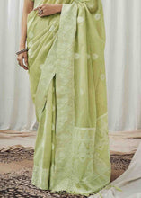 Load image into Gallery viewer, Pear Green Woven Chikankari Linen Saree