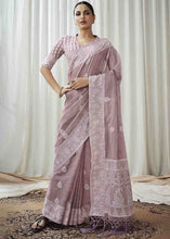 Load image into Gallery viewer, African Purple Woven Chikankari Linen Saree