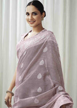 Load image into Gallery viewer, African Purple Woven Chikankari Linen Saree