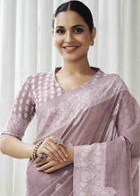 Load image into Gallery viewer, African Purple Woven Chikankari Linen Saree